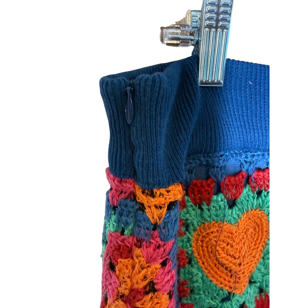Farm Rio Crochet Mini Skirt Womens XL Blue NWT Multi Granny Square Mushroom - Picture 10 of 15